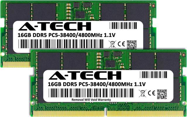 A-Tech 32GB (2x16GB) DDR5 4800MHz SODIMM PC5-38400 Non-ECC Unbuffered CL40  1.1V 262-Pin SO-DIMM Laptop Notebook Computer RAM Memory Upgrade Kit