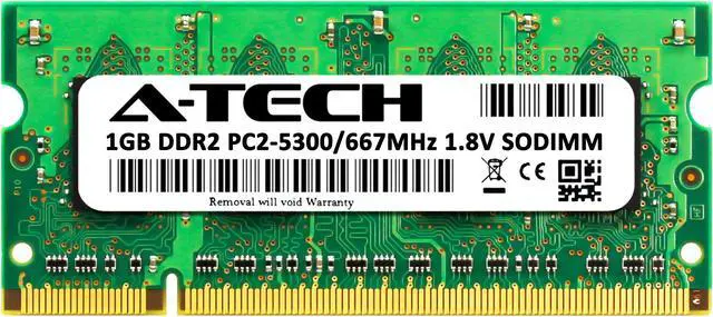Alt view image 2 of 6 - A-Tech 1GB DDR2 667MHz SODIMM PC2-5300 Non-ECC Unbuffered CL5 1.8V 200-Pin SO-DIMM Laptop Notebook Computer RAM Memory Upgrade Module