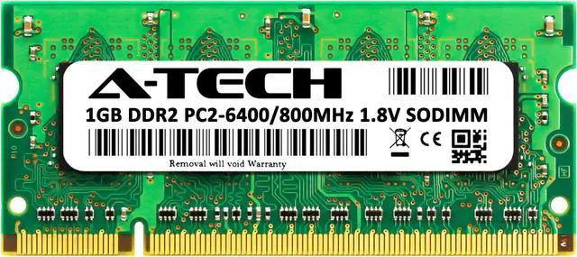 Alt view image 2 of 6 - A-Tech 1GB DDR2 800MHz SODIMM PC2-6400 Non-ECC Unbuffered CL6 1.8V 200-Pin SO-DIMM Laptop Notebook Computer RAM Memory Upgrade Module