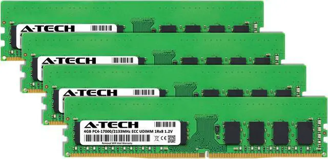 Alt view image 2 of 4 - A-Tech 16GB (4x4GB) 1Rx8 PC4-17000 / PC4-17000E DDR4 2133 MHz ECC UDIMM 1.2V ECC Unbuffered DIMM 288-Pin Single Rank x8 Server & Workstation RAM Memory Upgrade Kit