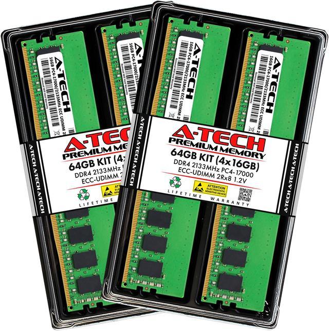 A-Tech 64GB (4x16GB) DDR4-2133 PC4-17000 2Rx8 ECC Unbuffered RAM