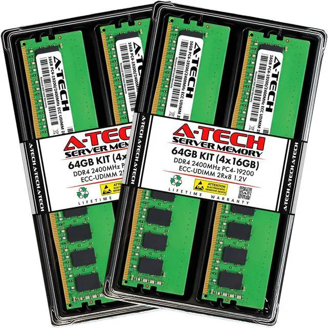 A-Tech 64GB (4x16GB) 2Rx8 PC4-19200 PC4-19200E DDR4 2400 MHz ECC