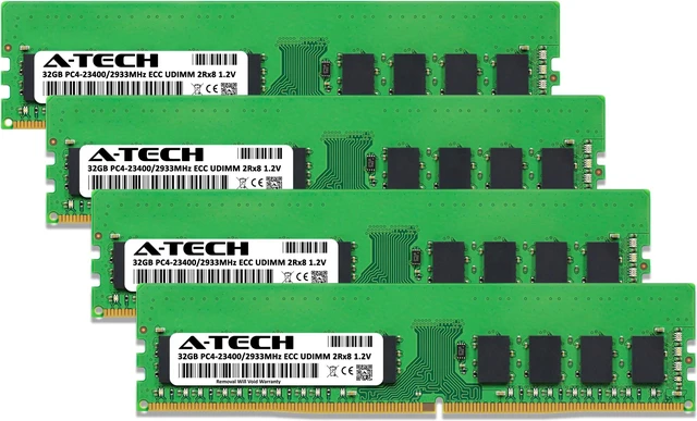 Alt view image 2 of 4 - A-Tech 128GB (4x32GB) 2Rx8 PC4-23400 / PC4-23400E DDR4 2933 MHz ECC UDIMM 1.2V ECC Unbuffered DIMM 288-Pin Dual Rank x8 Server & Workstation RAM Memory Upgrade Kit