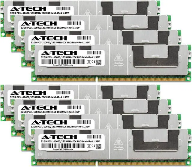 Alt view image 2 of 7 - A-Tech 256GB (8x32GB) 4Rx4 PC3L-10600L DDR3 / DDR3L 1333 MHz ECC LRDIMM 1.35V Load Reduced DIMM 240-Pin Quad Rank x4 Low Voltage Server RAM Memory Upgrade Kit