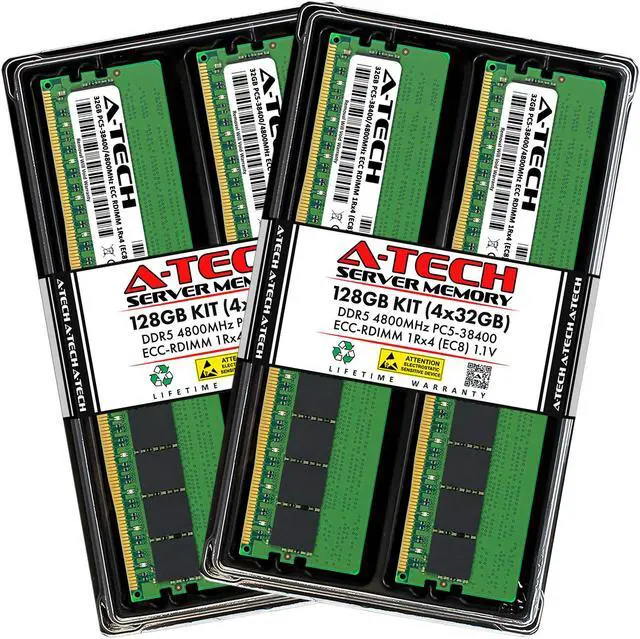 Main image of A-Tech 128GB (4x32GB) 1Rx4 PC5-38400R DDR5 4800 MHz EC8 RDIMM ECC Registered DIMM 288-Pin Single Rank x4 Server & Workstation RAM Memory Upgrade Kit