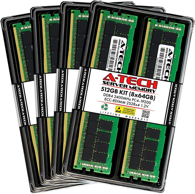 Main image of A-Tech 512GB (8x64GB) 2S2Rx4 (4Rx4 3DS) PC4-19200R DDR4 2400 MHz ECC RDIMM Registered DIMM 288-Pin Quad Rank x4 3DS/TSV Server & Workstation RAM Memory Upgrade Kit