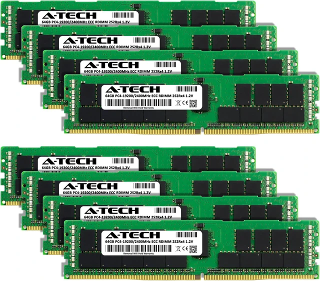 Alt view image 2 of 7 - A-Tech 512GB (8x64GB) 2S2Rx4 (4Rx4 3DS) PC4-19200R DDR4 2400 MHz ECC RDIMM Registered DIMM 288-Pin Quad Rank x4 3DS/TSV Server & Workstation RAM Memory Upgrade Kit