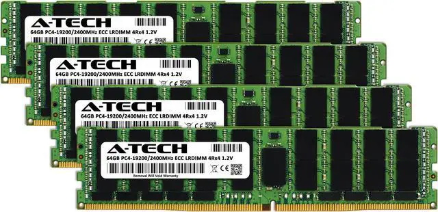 Alt view image 2 of 7 - A-Tech 256GB (4x64GB) 4Rx4 PC4-19200L DDR4 2400 MHz ECC LRDIMM Load Reduced DIMM 288-Pin 4DRx4 Quad Rank x4 Server RAM Memory Upgrade Kit