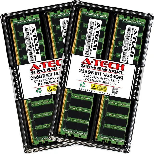 Main image of A-Tech 256GB (4x64GB) 4Rx4 PC4-23400L DDR4 2933 MHz ECC LRDIMM Load Reduced DIMM 288-Pin 4DRx4 Quad Rank x4 Server RAM Memory Upgrade Kit