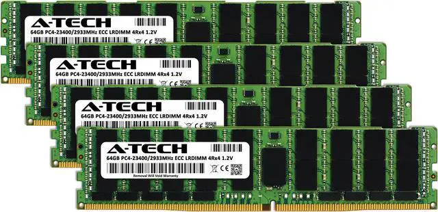 Alt view image 2 of 7 - A-Tech 256GB (4x64GB) 4Rx4 PC4-23400L DDR4 2933 MHz ECC LRDIMM Load Reduced DIMM 288-Pin 4DRx4 Quad Rank x4 Server RAM Memory Upgrade Kit