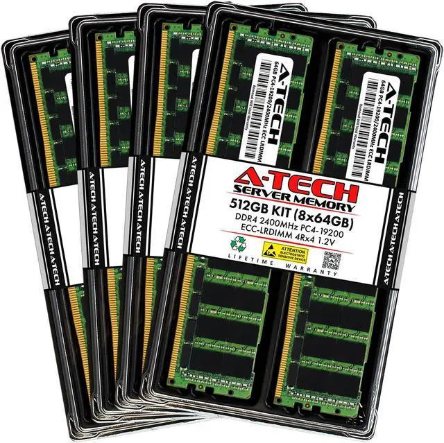 Main image of A-Tech 512GB (8x64GB) 4Rx4 PC4-19200L DDR4 2400 MHz ECC LRDIMM Load Reduced DIMM 288-Pin 4DRx4 Quad Rank x4 Server RAM Memory Upgrade Kit