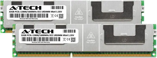 Alt view image 2 of 7 - A-Tech 64GB (2x32GB) 4Rx4 PC3L-12800L DDR3 / DDR3L 1600 MHz ECC LRDIMM 1.35V Load Reduced DIMM 240-Pin Quad Rank x4 Low Voltage Server RAM Memory Upgrade Kit