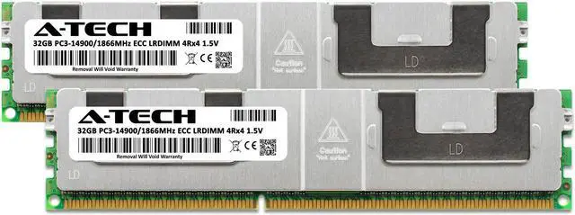 Alt view image 2 of 7 - A-Tech 64GB (2x32GB) 4Rx4 PC3-14900L DDR3 1866 MHz ECC LRDIMM 1.5V Load Reduced DIMM 240-Pin Quad Rank x4 Server RAM Memory Upgrade Kit