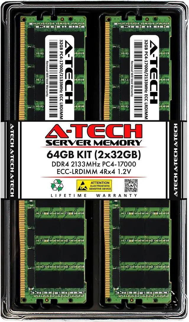 Main image of A-Tech 64GB (2x32GB) 4Rx4 PC4-17000 DDR4 2133 MHz ECC LRDIMM Load Reduced DIMM 288-Pin 4DRx4 Quad Rank x4 Server RAM Memory Upgrade Kit