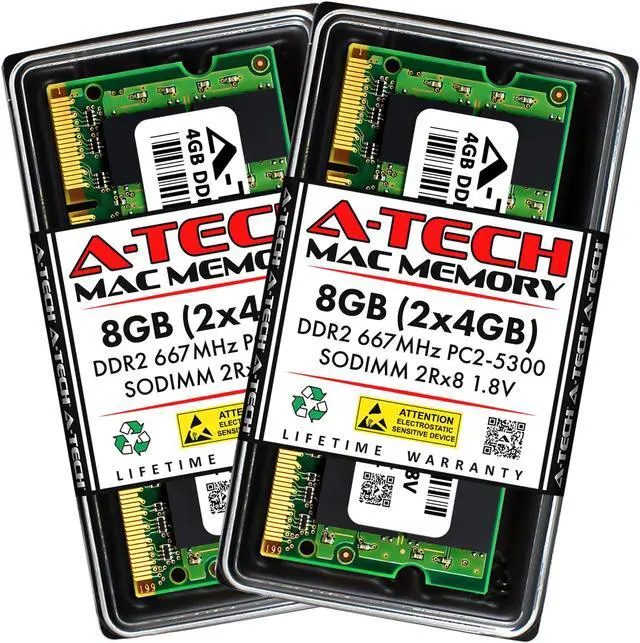 Main image of A-Tech 8GB Kit (2x4GB) RAM for Apple MacBook (Early 2009) | DDR2 667MHz PC2-5300 SODIMM 200-Pin Memory Upgrade