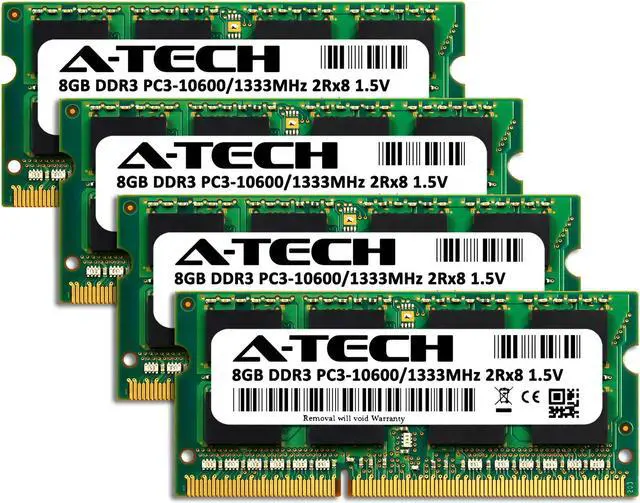 Alt view image 2 of 6 - A-Tech 32GB Kit (4x8GB) RAM for Apple iMac (Mid 2010, Mid 2011) | DDR3 1333MHz PC3-10600 SODIMM 204-Pin Memory Upgrade