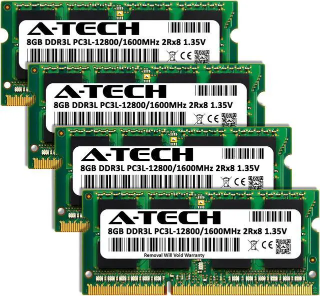 Alt view image 2 of 7 - A-Tech 32GB (4x8GB) DDR3 1600MHz SODIMM PC3-12800 2Rx8 1.35V CL11 Non-ECC Unbuffered 204-Pin Dual Rank SO-DIMM Low Voltage Notebook Laptop RAM Memory Upgrade Kit