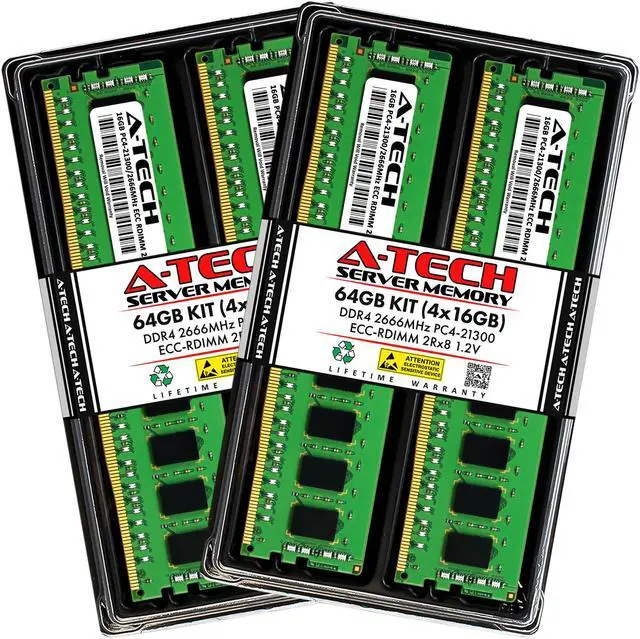 Main image of A-Tech 64GB (4x16GB) 2Rx8 PC4-21300R DDR4 2666 MHz ECC RDIMM Registered DIMM 288-Pin Dual Rank x8 Server & Workstation RAM Memory Upgrade Kit