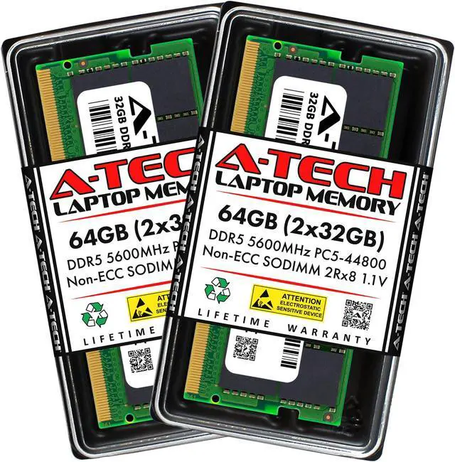 Main image of A-Tech 64GB (2x32GB) DDR5 5600MHz SODIMM PC5-44800 Non-ECC Unbuffered CL46 1.1V 262-Pin SO-DIMM Laptop Notebook Computer RAM Memory Upgrade Kit