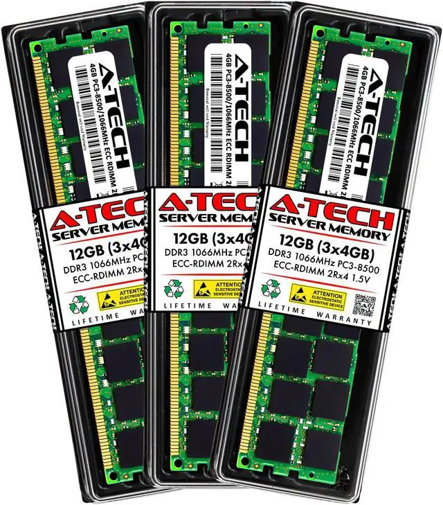Main image of A-Tech 12GB Kit (3x4GB) RAM for Apple Mac Pro (Early 2009, 4-Core/8-Core & Mid 2010, 4-Core/8-Core & Mid 2012, 4-Core), Xserve (Early 2009, 4-Core/8-Core) | DDR3 1066 PC3-8500 ECC RDIMM 240-Pin Memory