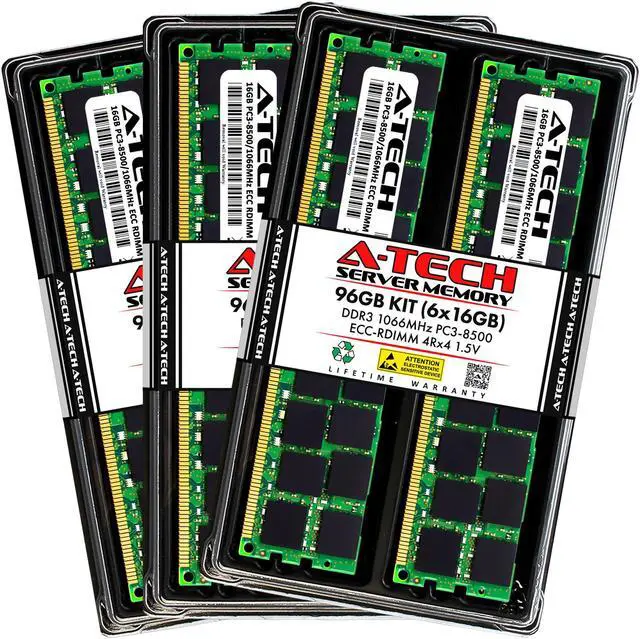 Main image of A-Tech 96GB Kit (6x16GB) RAM for Apple Mac Pro (Early 2009, 8-Core & Mid 2010, 8-Core) | DDR3 1066/1067MHz PC3-8500 ECC RDIMM 240-Pin Memory Upgrade