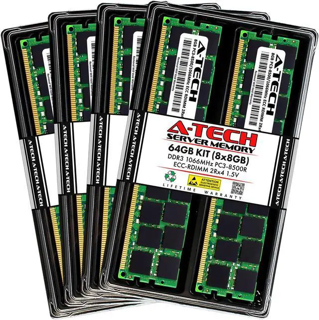 Main image of A-Tech 64GB Kit (8x8GB) RAM for Apple Mac Pro (Early 2009, 8-Core & Mid 2010, 8-Core), Xserve (Early 2009, 8-Core) | DDR3 1066/1067MHz PC3-8500 ECC RDIMM 240-Pin Memory Upgrade
