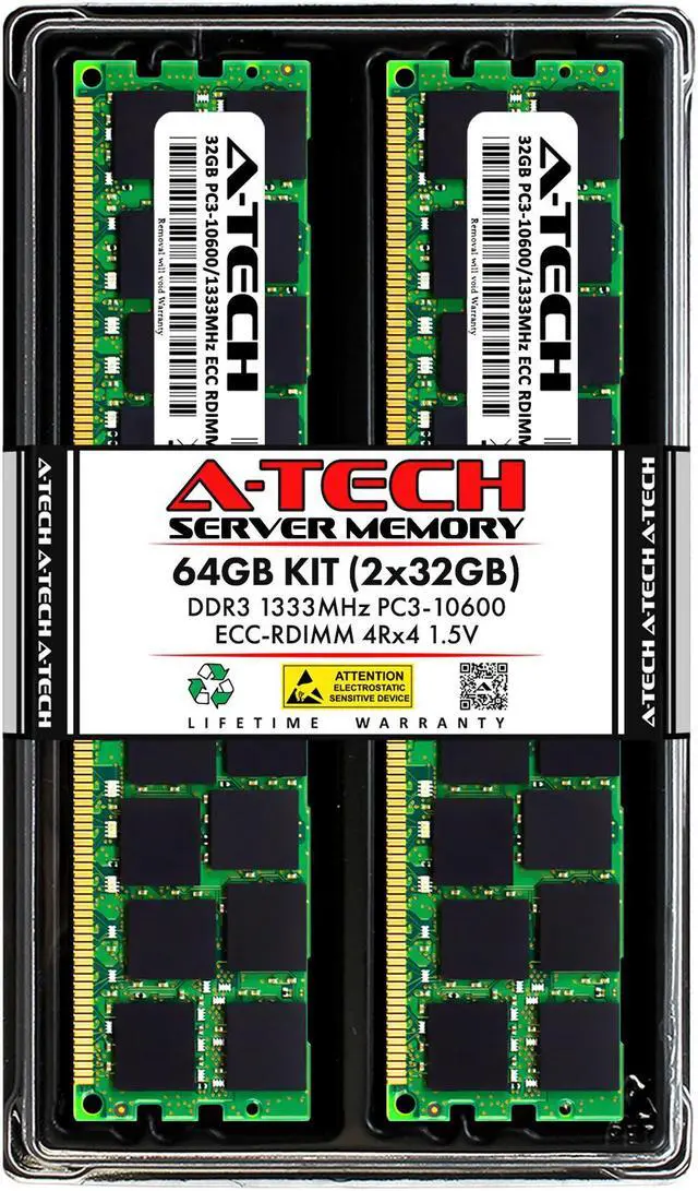 Main image of A-Tech 64GB Kit (2x32GB) RAM for Apple Mac Pro (Late 2013, Cylinder) | DDR3 1333MHz PC3-10600 ECC RDIMM 240-Pin Memory Upgrade