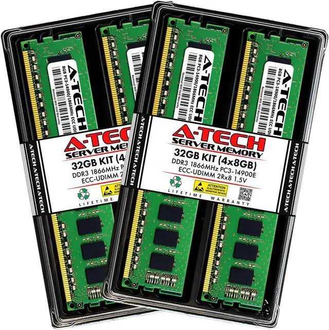 Main image of A-Tech 32GB Kit (4x8GB) RAM for Apple Mac Pro (Late 2013, Cylinder) | DDR3 1866/1867MHz PC3-14900 ECC UDIMM 240-Pin Memory Upgrade