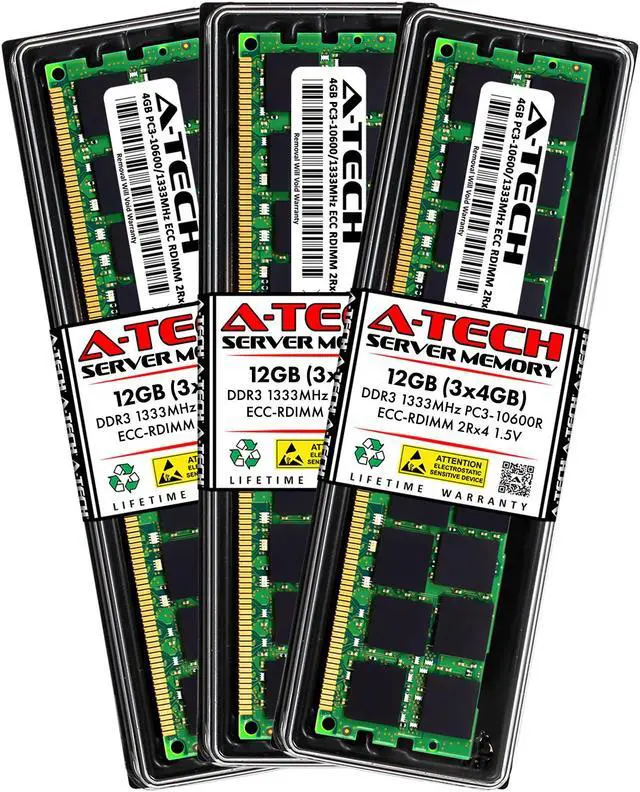 Main image of A-Tech 12GB Kit (3x4GB) RAM for Apple Mac Pro (Mid 2010, 6-Core/12-Core & Mid 2012, 6-Core/12-Core) | DDR3 1333MHz PC3-10600 ECC RDIMM 240-Pin Memory Upgrade