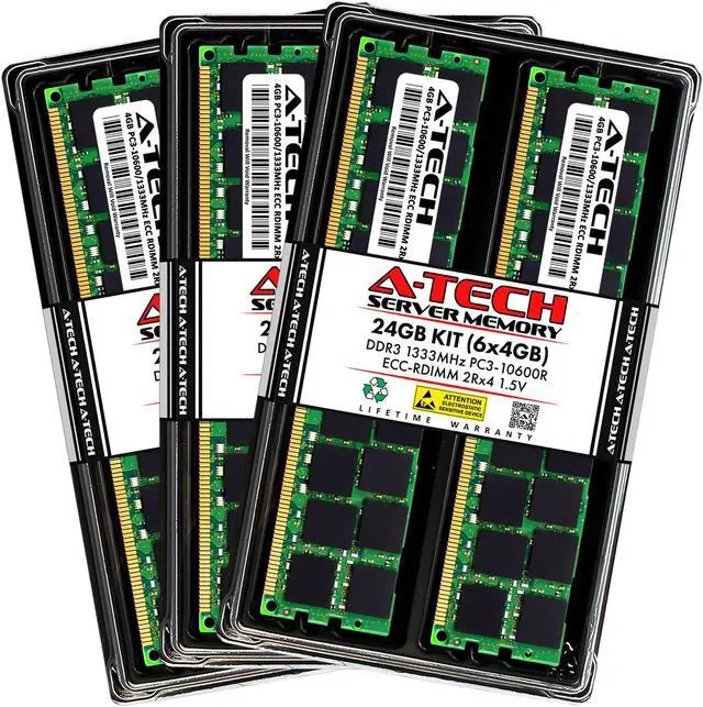 Main image of A-Tech 24GB Kit (6x4GB) RAM for Apple Mac Pro (Mid 2010/2012, 12-Core) | DDR3 1333MHz PC3-10600 ECC RDIMM 240-Pin Memory Upgrade
