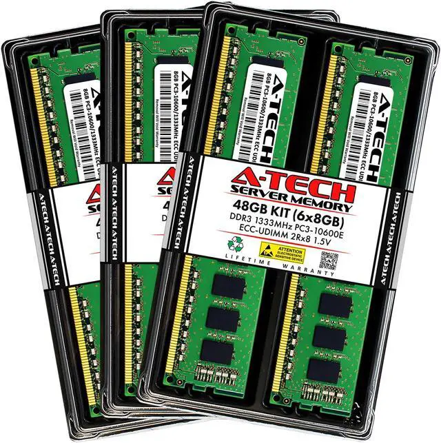 Main image of A-Tech 48GB Kit (6x8GB) RAM for Apple Mac Pro (Mid 2010, 12-Core & Mid 2012, 12-Core) | DDR3 1333MHz PC3-10600 ECC UDIMM 240-Pin Memory Upgrade