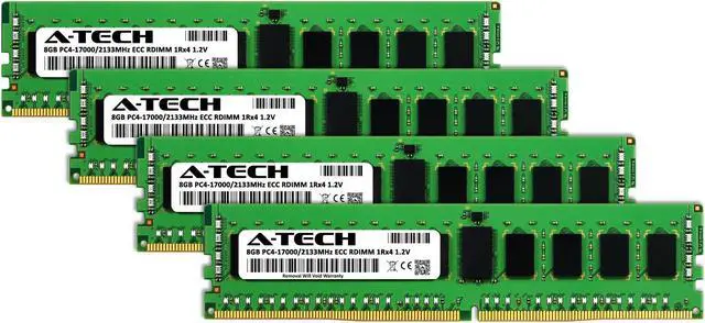 Alt view image 2 of 4 - A-Tech 32GB (4x8GB) 1Rx4 PC4-17000R DDR4 2133 MHz ECC RDIMM Registered DIMM 288-Pin Single Rank x4 Server & Workstation RAM Memory Upgrade Kit