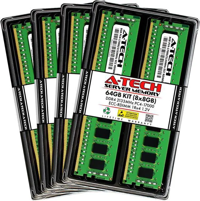 Main image of A-Tech 64GB (8x8GB) 1Rx4 PC4-17000R DDR4 2133 MHz ECC RDIMM Registered DIMM 288-Pin Single Rank x4 Server & Workstation RAM Memory Upgrade Kit