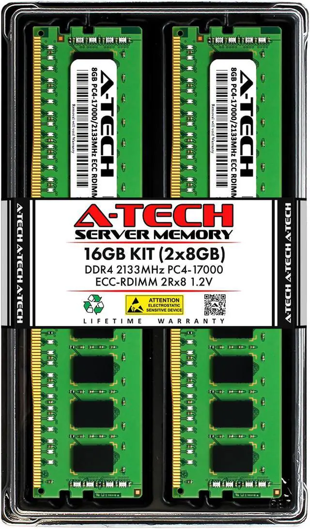 Main image of A-Tech 16GB (2x8GB) 2Rx8 PC4-17000R DDR4 2133 MHz ECC RDIMM Registered DIMM 288-Pin Dual Rank x8 Server & Workstation RAM Memory Upgrade Kit