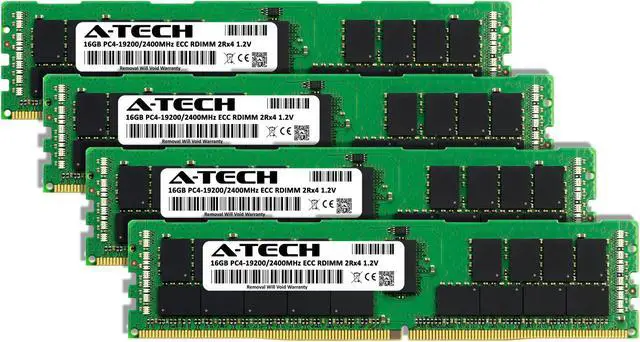 Alt view image 2 of 4 - A-Tech 64GB (4x16GB) 2Rx4 PC4-19200R DDR4 2400 MHz ECC RDIMM Registered DIMM 288-Pin Dual Rank x4 Server & Workstation RAM Memory Upgrade Kit