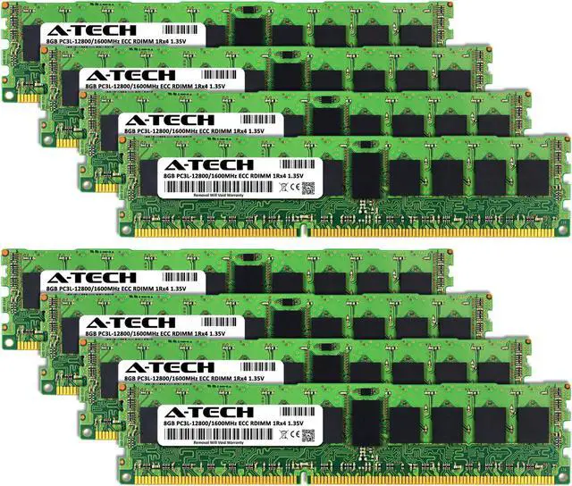 Alt view image 2 of 7 - A-Tech 64GB (8x8GB) 1Rx4 PC3L-12800R DDR3 / DDR3L 1600 MHz ECC RDIMM 1.35V Registered DIMM 240-Pin Single Rank x4 Server & Workstation RAM Memory Upgrade Kit