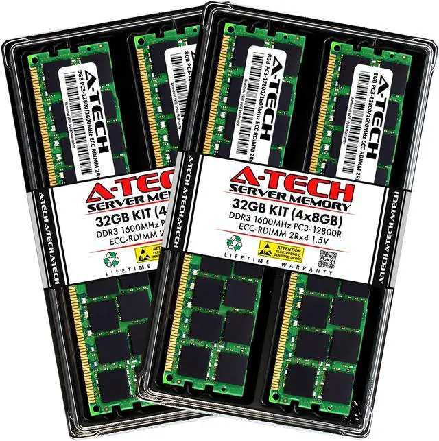 Main image of A-Tech 32GB Kit (4 x 8GB) RAM for HP Z420, Z620, Z820 | 2nd Gen. HPE Z Workstation | DDR3 1600MHz RDIMM PC3-12800R 2Rx4 1.5V 240-Pin DIMM ECC Registered Server Memory Upgrade Modules