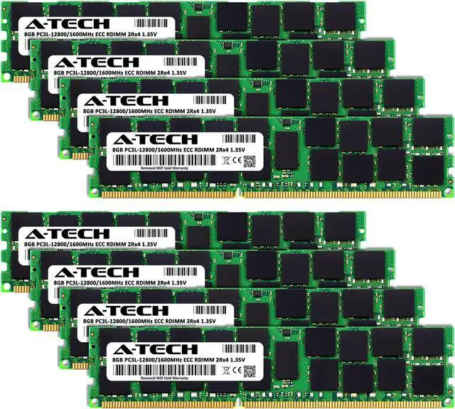 Alt view image 2 of 7 - A-Tech 64GB (8x8GB) 2Rx4 PC3L-12800R DDR3 / DDR3L 1600 MHz ECC RDIMM 1.35V Registered DIMM 240-Pin Dual Rank x4 Server & Workstation RAM Memory Upgrade Kit