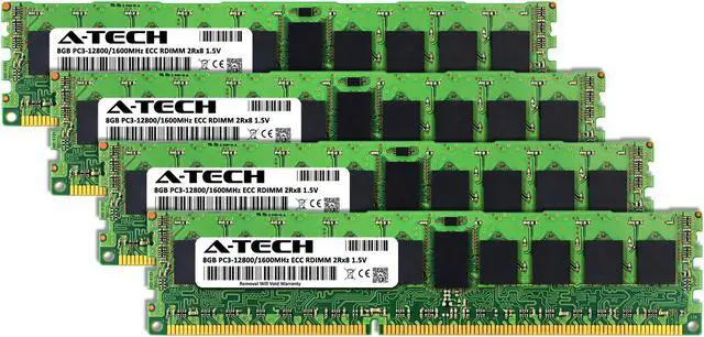 Alt view image 2 of 4 - A-Tech 32GB (4x8GB) 2Rx8 PC3-12800R DDR3 1600 MHz ECC RDIMM 1.5V Registered DIMM 240-Pin Dual Rank x8 Server & Workstation RAM Memory Upgrade Kit