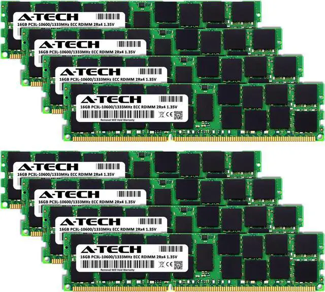 Alt view image 2 of 7 - A-Tech 128GB (8x16GB) 2Rx4 PC3L-10600R DDR3 / DDR3L 1333 MHz ECC RDIMM 1.35V Registered DIMM 240-Pin Dual Rank x4 Server & Workstation RAM Memory Upgrade Kit