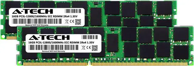 Alt view image 2 of 4 - A-Tech 32GB (2x16GB) 2Rx4 PC3L-12800R DDR3 / DDR3L 1600 MHz ECC RDIMM 1.35V Registered DIMM 240-Pin Dual Rank x4 Server & Workstation RAM Memory Upgrade Kit