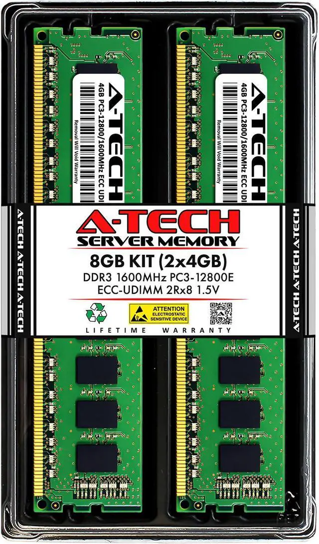 Main image of A-Tech 8GB (2x4GB) 2Rx8 PC3-12800E DDR3 1600 MHz ECC UDIMM 1.5V ECC Unbuffered DIMM 240-Pin Dual Rank x8 Server & Workstation RAM Memory Upgrade Kit