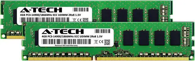 Alt view image 2 of 4 - A-Tech 8GB (2x4GB) 2Rx8 PC3-14900E DDR3 1866 MHz ECC UDIMM 1.5V ECC Unbuffered DIMM 240-Pin Dual Rank x8 Server & Workstation RAM Memory Upgrade Kit