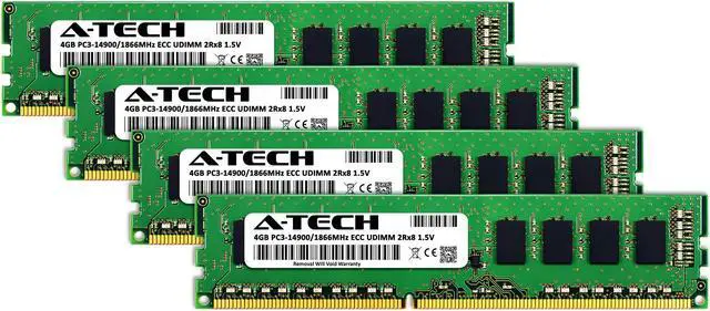 Alt view image 2 of 4 - A-Tech 16GB (4x4GB) 2Rx8 PC3-14900E DDR3 1866 MHz ECC UDIMM 1.5V ECC Unbuffered DIMM 240-Pin Dual Rank x8 Server & Workstation RAM Memory Upgrade Kit