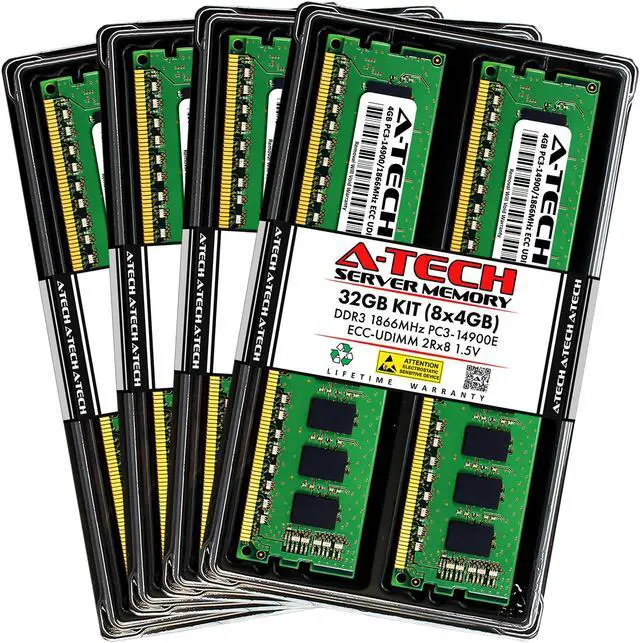 Main image of A-Tech 32GB (8x4GB) 2Rx8 PC3-14900E DDR3 1866 MHz ECC UDIMM 1.5V ECC Unbuffered DIMM 240-Pin Dual Rank x8 Server & Workstation RAM Memory Upgrade Kit