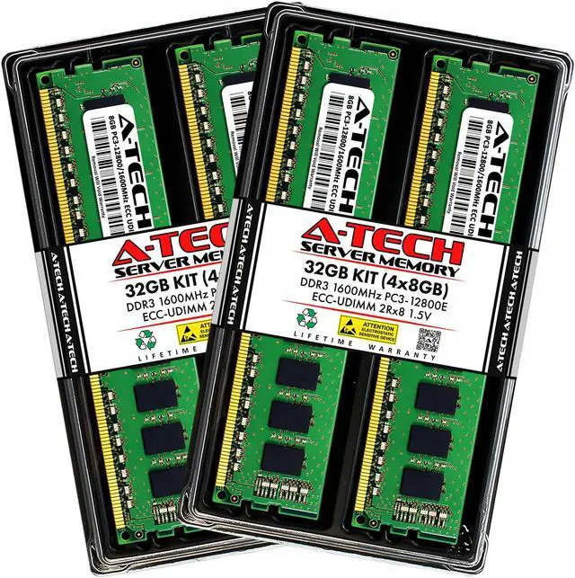 Main image of A-Tech 32GB (4x8GB) 2Rx8 PC3-12800E DDR3 1600 MHz ECC UDIMM 1.5V ECC Unbuffered DIMM 240-Pin Dual Rank x8 Server & Workstation RAM Memory Upgrade Kit