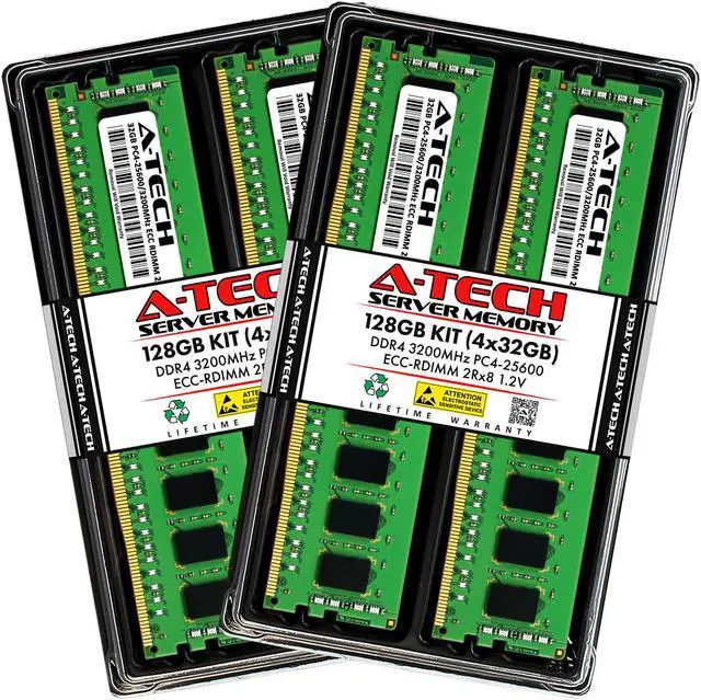 Main image of A-Tech 128GB (4x32GB) 2Rx8 PC4-25600R DDR4 3200 MHz ECC RDIMM Registered DIMM 288-Pin Dual Rank x8 Server & Workstation RAM Memory Upgrade Kit
