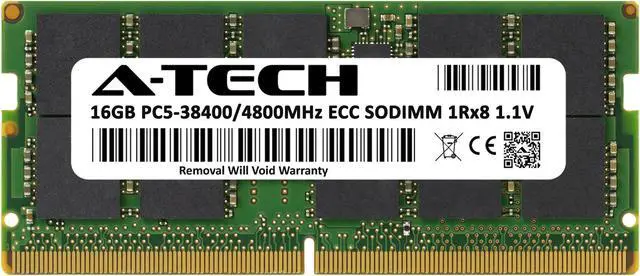 Alt view image 2 of 6 - A-Tech 16GB DDR5 4800 MHz ECC SODIMM PC5-38400 ECC Unbuffered SO-DIMM 262-Pin 1.1V 1Rx8 Single Rank RAM Memory Upgrade Module for Microservers, Mobile Workstations, and NAS Servers