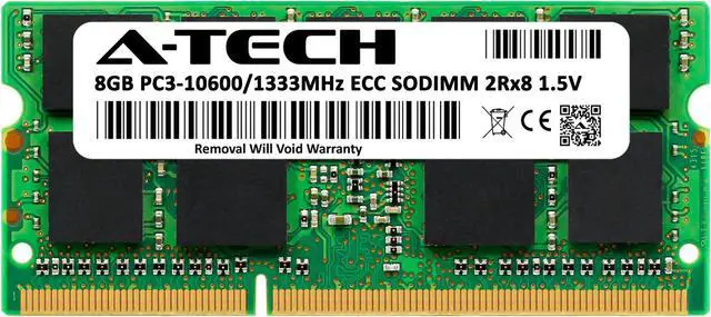 Alt view image 2 of 6 - A-Tech 8GB DDR3 1333 MHz ECC SODIMM PC3-10600 / EP3-10600E ECC Unbuffered SO-DIMM 204-Pin 1.5V 2Rx8 Dual Rank RAM Memory Upgrade Module for Microservers, Mobile Workstations, and NAS Servers