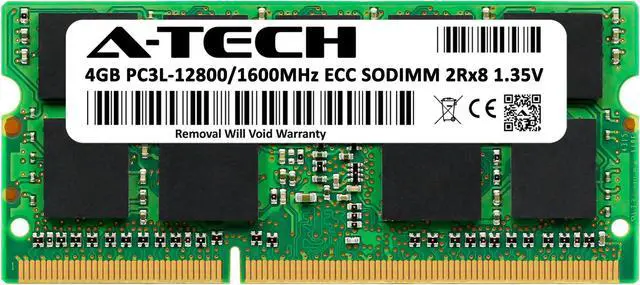 Alt view image 2 of 6 - A-Tech 4GB DDR3 / DDR3L 1600 MHz ECC SODIMM PC3-12800 / EP3L-12800E ECC Unbuffered SO-DIMM 204-Pin 1.35V 2Rx8 Dual Rank RAM Memory Upgrade Module for Microservers, Mobile Workstations, and NAS Servers